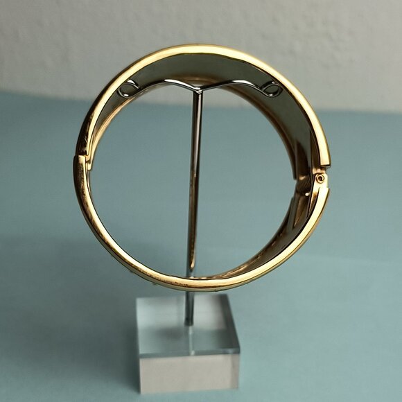 Statement Art Deco Wide Bangle Clamper Bracelet Zig-Zag Tan Gold Tone Me… - Picture 5 of 7